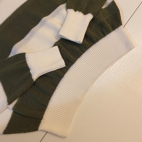 Madewell Loose Knit Crewneck Striped Sweater Ivory/Olive Green Sz Small - Picture 8 of 14